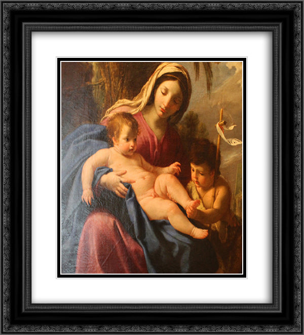 La Vierge et l'Enfant Jesus avec Saint Jean Baptiste 20x22 Black Ornate Wood Framed Art Print Poster with Double Matting by Le Sueur, Eustache