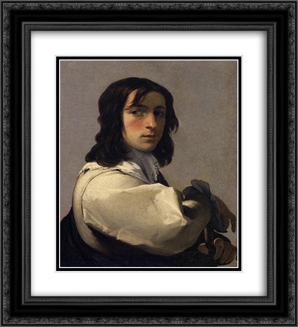 Portrait of a Young Man 20x22 Black Ornate Wood Framed Art Print Poster with Double Matting by Le Sueur, Eustache