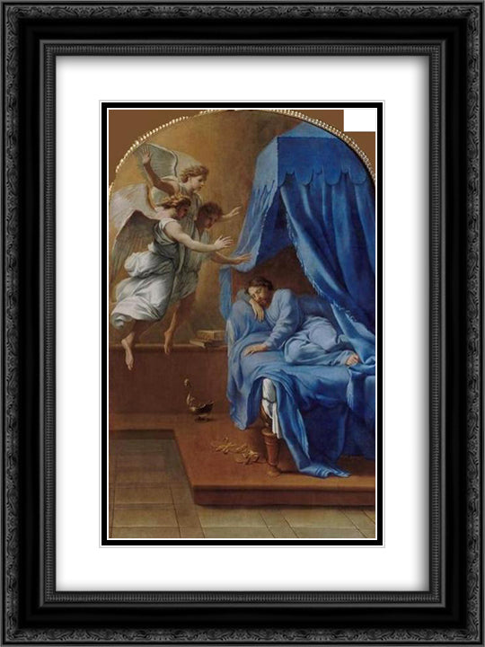 Songe de saint Bruno 18x24 Black Ornate Wood Framed Art Print Poster with Double Matting by Le Sueur, Eustache