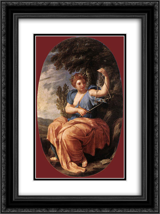 The Muse Terpsichore 18x24 Black Ornate Wood Framed Art Print Poster with Double Matting by Le Sueur, Eustache