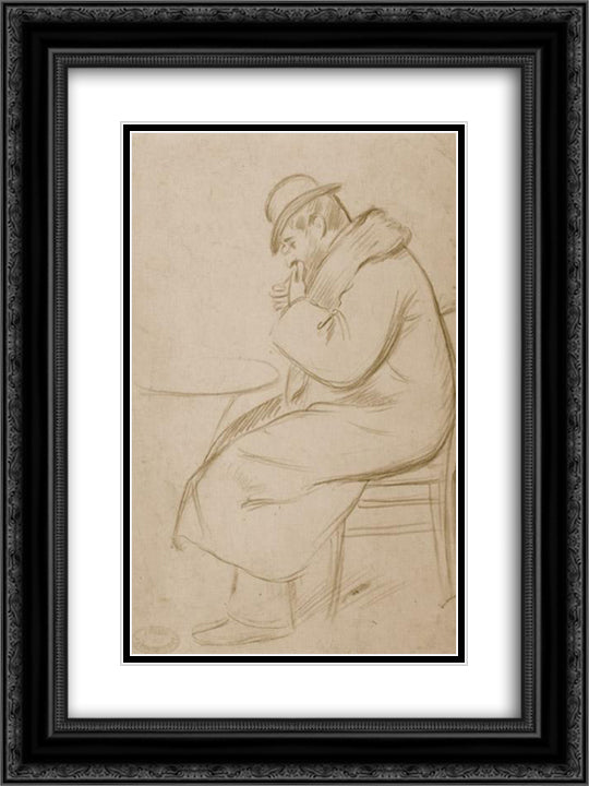 Figure of man sitting 18x24 Black Ornate Wood Framed Art Print Poster with Double Matting by Zandomeneghi, Federico