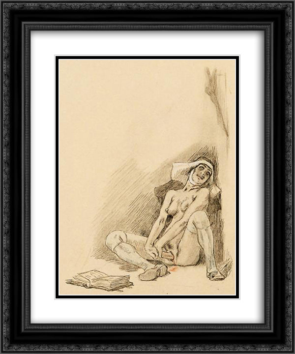 St. Therese 20x24 Black Ornate Wood Framed Art Print Poster with Double Matting by Rops, Felicien