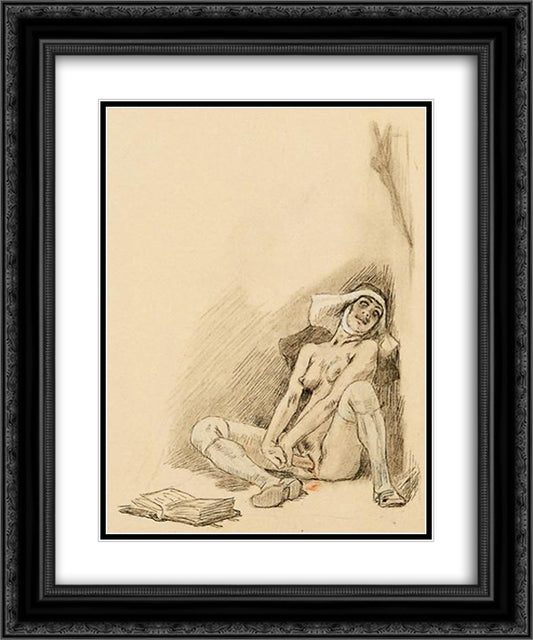 St. Therese 20x24 Black Ornate Wood Framed Art Print Poster with Double Matting by Rops, Felicien