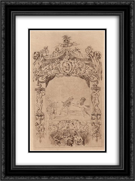 The Theatre Gaillard 18x24 Black Ornate Wood Framed Art Print Poster with Double Matting by Rops, Felicien