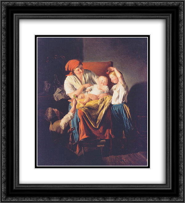 Mothers joy 20x22 Black Ornate Wood Framed Art Print Poster with Double Matting by Waldmuller, Ferdinand Georg