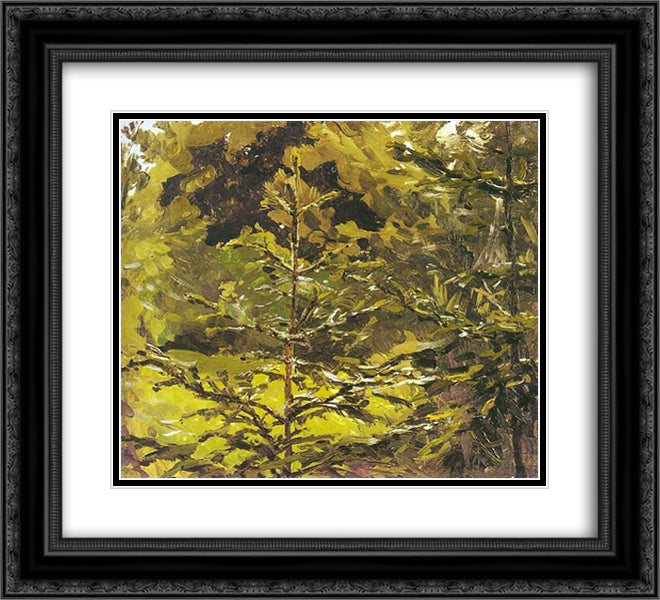 Fragment lasu 22x20 Black Ornate Wood Framed Art Print Poster with Double Matting by Ruszczyc, Ferdynand
