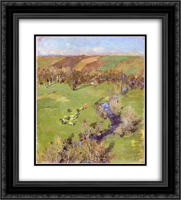 Pejzaz pagorkowaty 20x22 Black Ornate Wood Framed Art Print Poster with Double Matting by Ruszczyc, Ferdynand