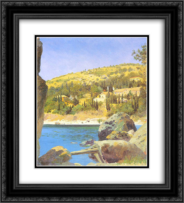 Pejzaz z cyprysami 20x22 Black Ornate Wood Framed Art Print Poster with Double Matting by Ruszczyc, Ferdynand