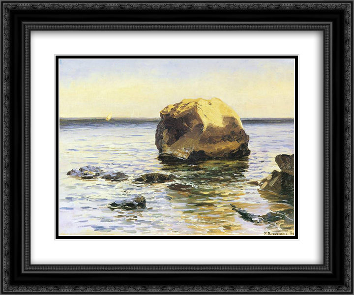 Skala w morzu 24x20 Black Ornate Wood Framed Art Print Poster with Double Matting by Ruszczyc, Ferdynand