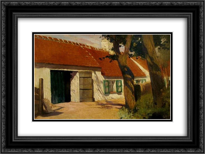 Sunny farm 24x18 Black Ornate Wood Framed Art Print Poster with Double Matting by Baes, Firmin