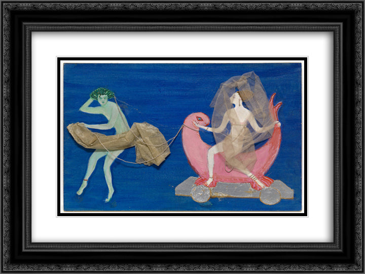 Costume design (Aphrodite on a Dolphin...) for artist's ballet Orphee of the Quat-z-arts 24x18 Black Ornate Wood Framed Art Print Poster with Double Matting by Stettheimer, Florine