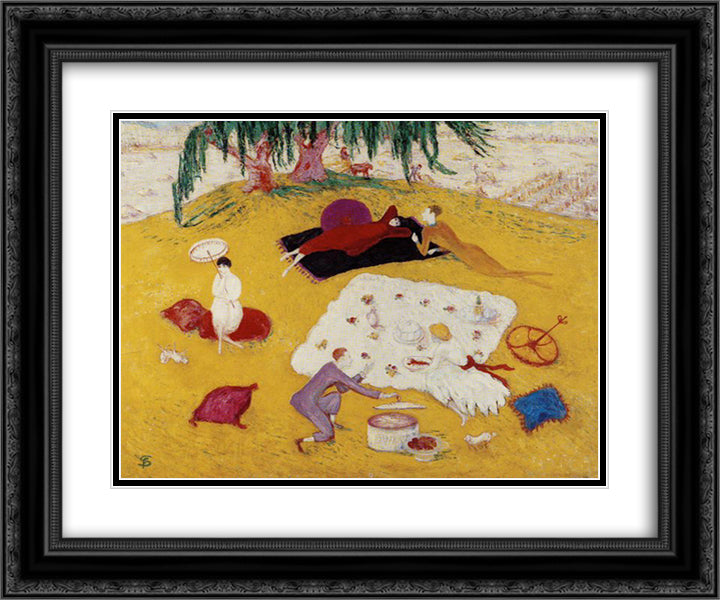 Picnic at Bedford Hills 24x20 Black Ornate Wood Framed Art Print Poster with Double Matting by Stettheimer, Florine