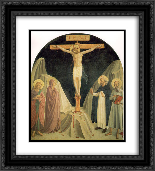 Crucified Christ with Saint John the Evangelist 20x22 Black Ornate Wood Framed Art Print Poster with Double Matting by Angelico, Fra