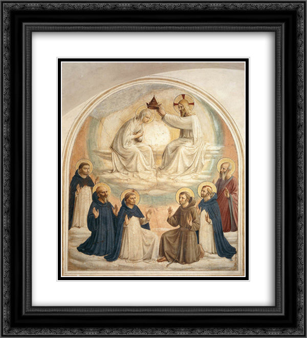 The Coronation of the Virgin 20x22 Black Ornate Wood Framed Art Print Poster with Double Matting by Angelico, Fra