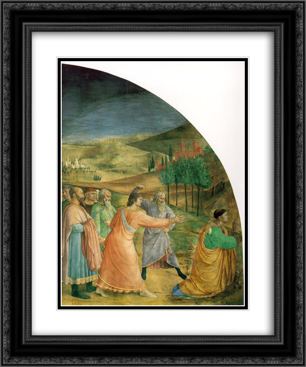 The stoning of Stephen 20x24 Black Ornate Wood Framed Art Print Poster with Double Matting by Angelico, Fra