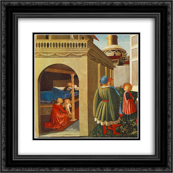 The Story of St. Nicholas. Birth of St. Nicholas 20x20 Black Ornate Wood Framed Art Print Poster with Double Matting by Angelico, Fra