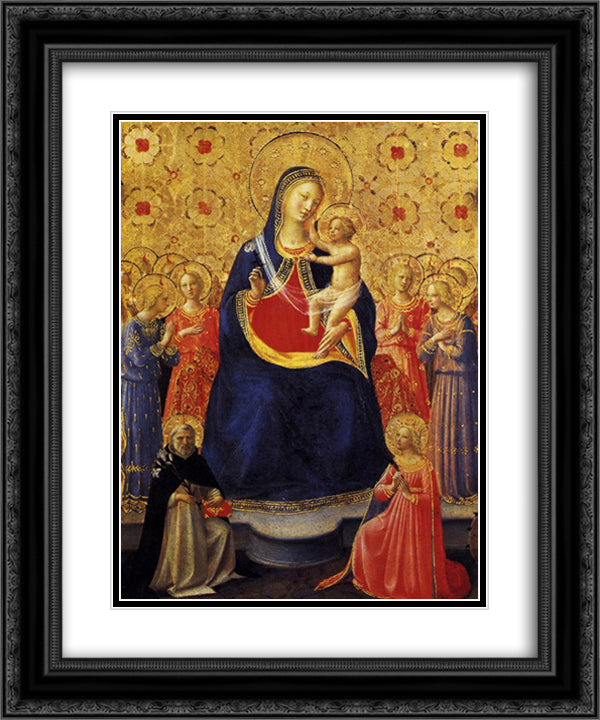 Virgin and Child with Sts. Dominic and Catherine of Alexandria 20x24 Black Ornate Wood Framed Art Print Poster with Double Matting by Angelico, Fra