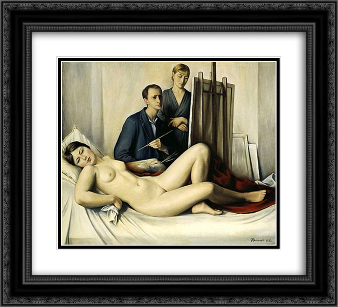 The Painting Session 22x20 Black Ornate Wood Framed Art Print Poster with Double Matting by Barraud, Francois