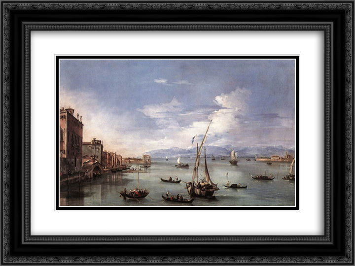 The Lagoon from the Fondamenta Nuove 24x18 Black Ornate Wood Framed Art Print Poster with Double Matting by Guardi, Francesco