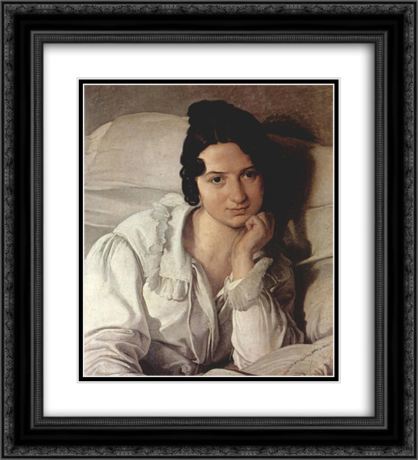Carolina Zucchi (La Malata) 20x22 Black Ornate Wood Framed Art Print Poster with Double Matting by Hayez, Francesco