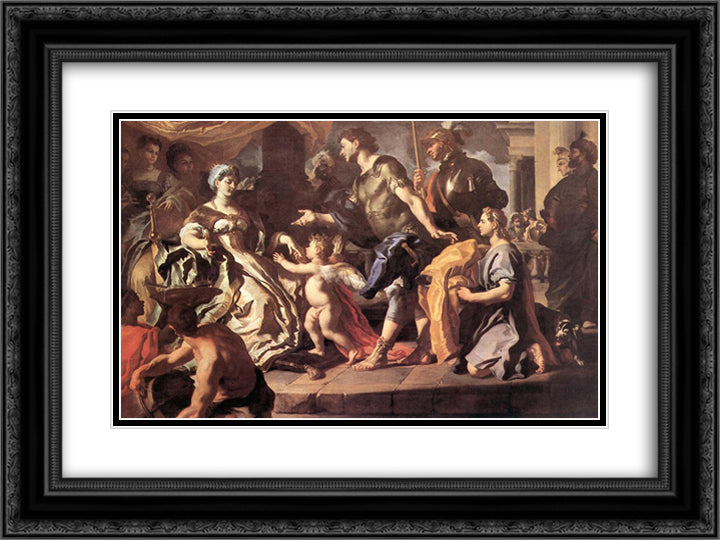 Dido Receiveng Aeneas and Cupid Disguised as Ascanius 24x18 Black Ornate Wood Framed Art Print Poster with Double Matting by Solimena, Francesco