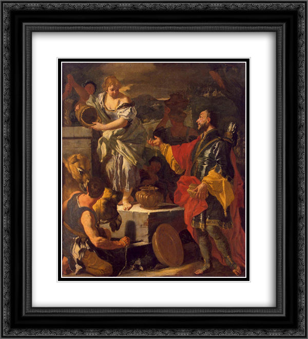 Rebecca and the Servant of Abraham 20x22 Black Ornate Wood Framed Art Print Poster with Double Matting by Solimena, Francesco