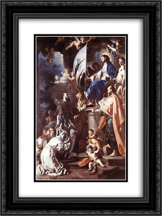 St. Bonaventura Receiving the Banner of St. Sepulchre from the Madonna 18x24 Black Ornate Wood Framed Art Print Poster with Double Matting by Solimena, Francesco
