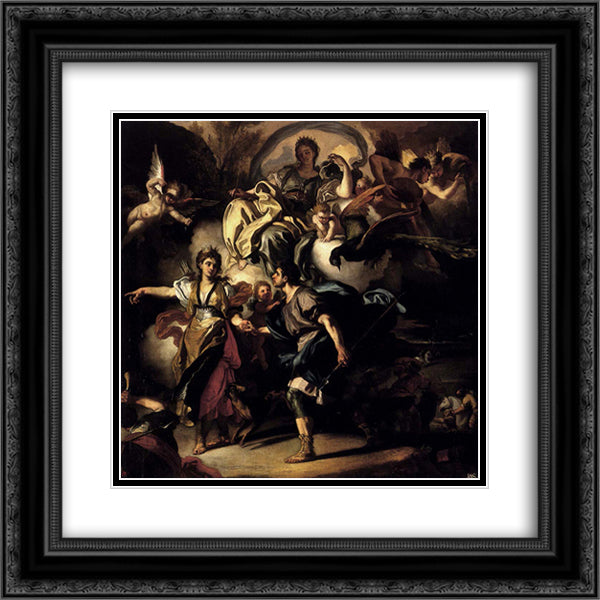 The Royal Hunt of Dido and Aeneas 20x20 Black Ornate Wood Framed Art Print Poster with Double Matting by Solimena, Francesco