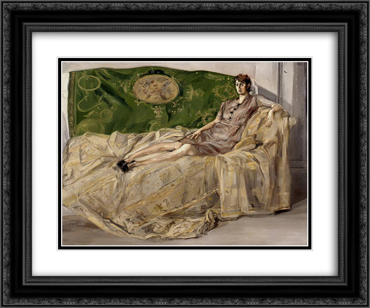 Femme sur un canape 24x20 Black Ornate Wood Framed Art Print Poster with Double Matting by Gruber, Francis