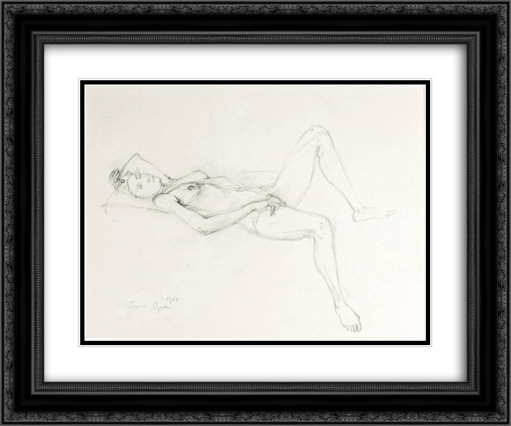 Nu allonge 24x20 Black Ornate Wood Framed Art Print Poster with Double Matting by Gruber, Francis