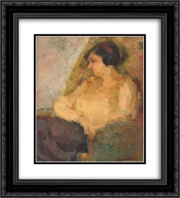 Aristocrat Portrait (Lila, Artist's Niece) 20x22 Black Ornate Wood Framed Art Print Poster with Double Matting by Sirato, Francisc