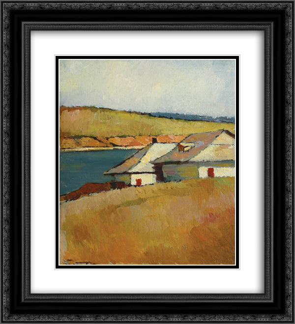 Houses on the Shore of Lake Cernica 20x22 Black Ornate Wood Framed Art Print Poster with Double Matting by Sirato, Francisc