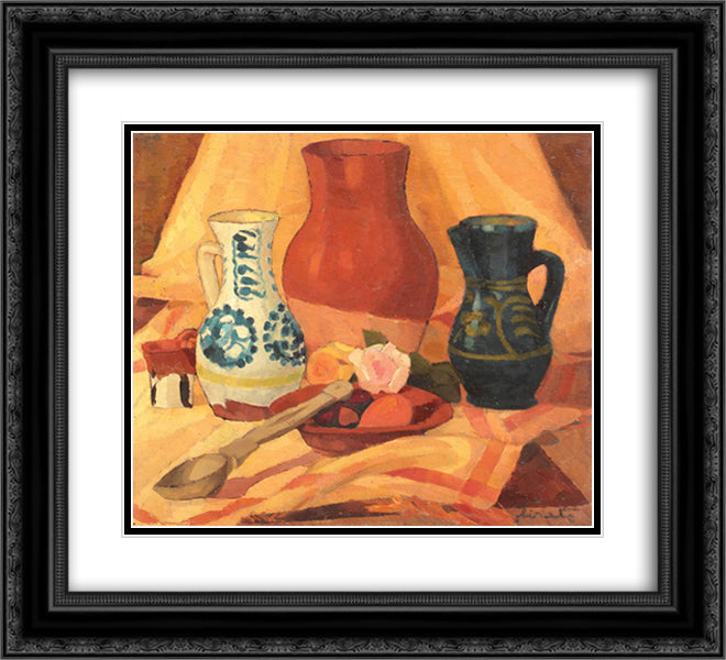 Still Life with Vases and Roses 22x20 Black Ornate Wood Framed Art Print Poster with Double Matting by Sirato, Francisc