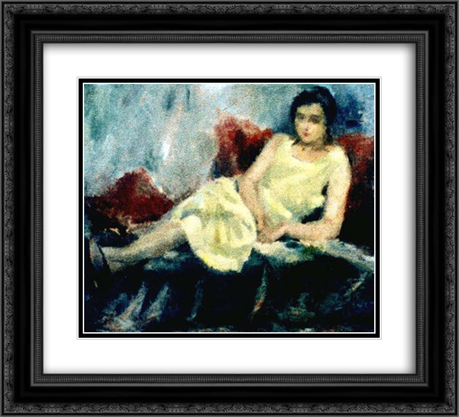 Woman Sitting 22x20 Black Ornate Wood Framed Art Print Poster with Double Matting by Sirato, Francisc
