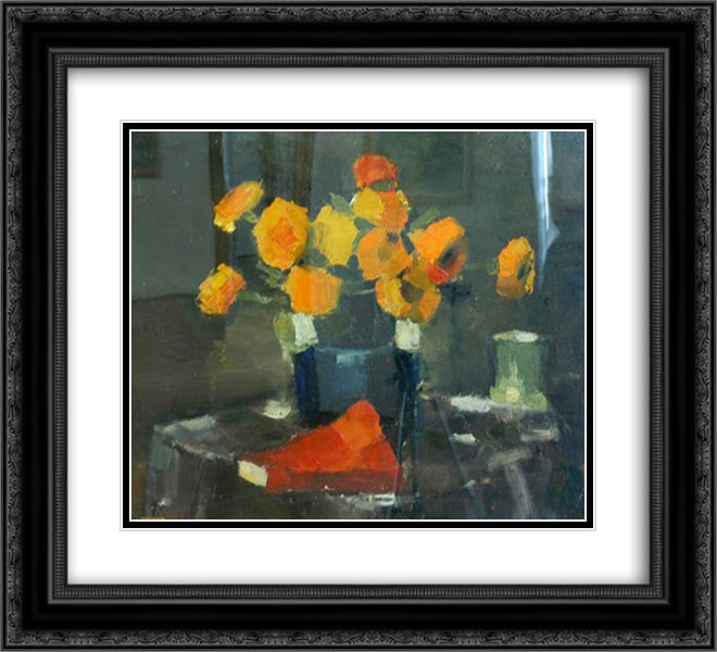 Yellow Flowers 22x20 Black Ornate Wood Framed Art Print Poster with Double Matting by Sirato, Francisc