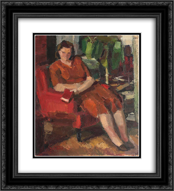 Young Woman in Interior 20x22 Black Ornate Wood Framed Art Print Poster with Double Matting by Sirato, Francisc