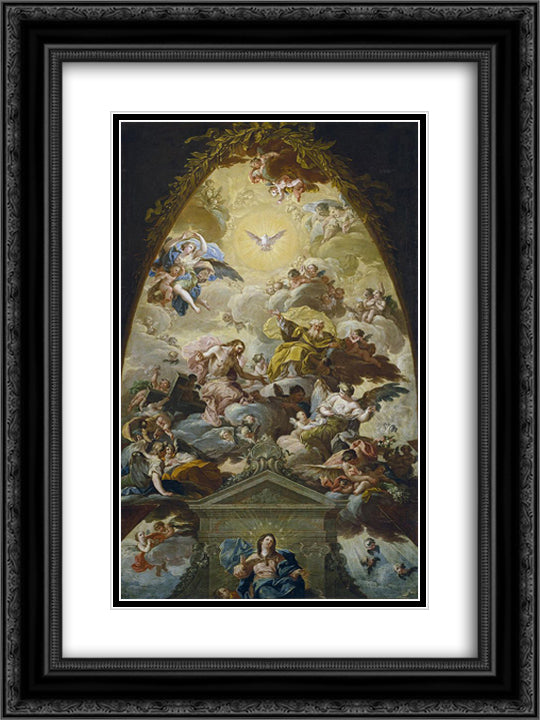 Asuncion de la Virgen 18x24 Black Ornate Wood Framed Art Print Poster with Double Matting by Bayeu y Subias, Francisco