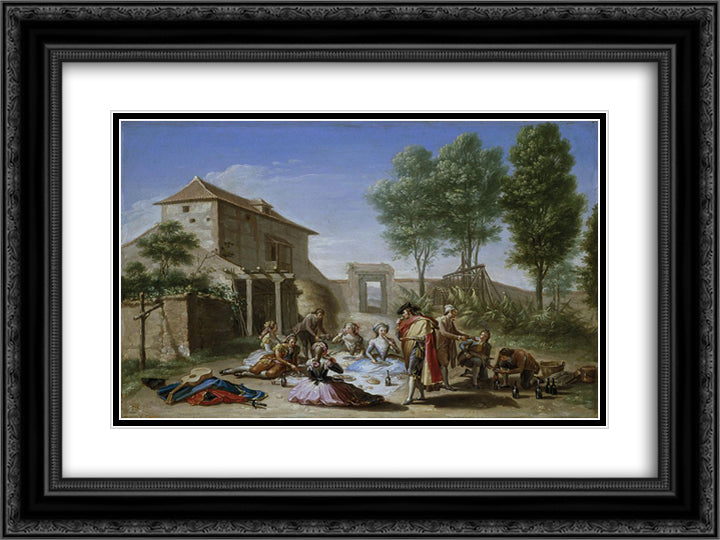 Merienda en el campo 24x18 Black Ornate Wood Framed Art Print Poster with Double Matting by Bayeu y Subias, Francisco