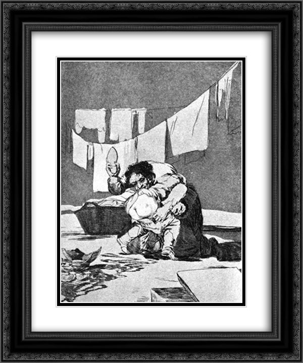 He broke the pitcher 20x24 Black Ornate Wood Framed Art Print Poster with Double Matting by Goya, Francisco