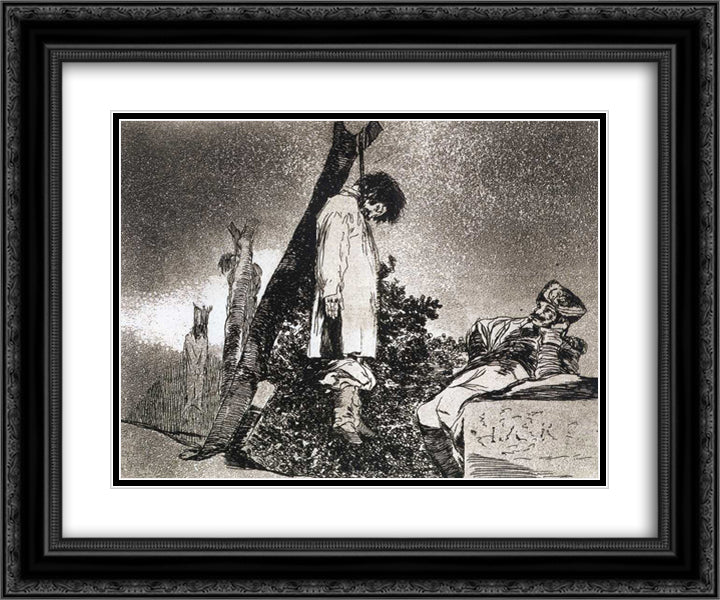 Here neither 24x20 Black Ornate Wood Framed Art Print Poster with Double Matting by Goya, Francisco