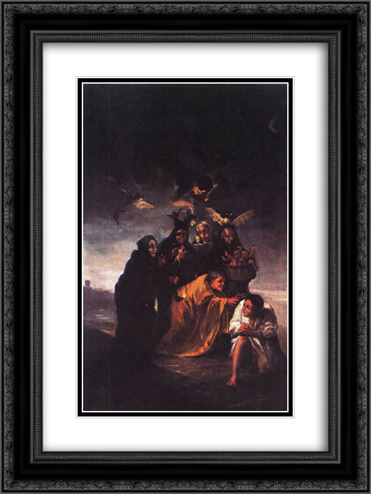 Incantation 18x24 Black Ornate Wood Framed Art Print Poster with Double Matting by Goya, Francisco