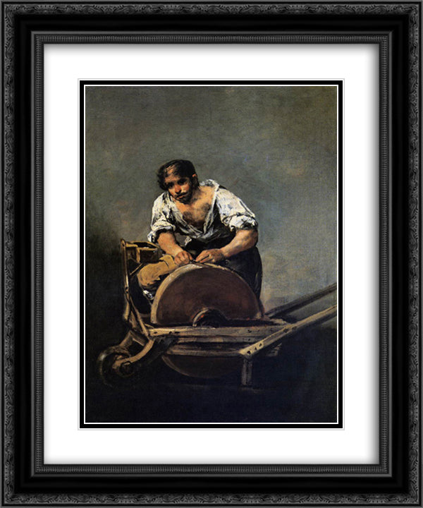 Knife Grinder 20x24 Black Ornate Wood Framed Art Print Poster with Double Matting by Goya, Francisco