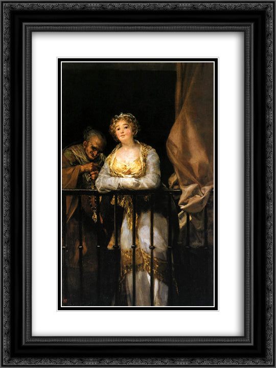 Maja and Celestina on a Balcony 18x24 Black Ornate Wood Framed Art Print Poster with Double Matting by Goya, Francisco