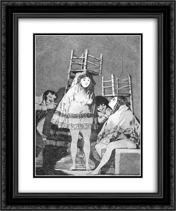 Now they are sitting well 20x24 Black Ornate Wood Framed Art Print Poster with Double Matting by Goya, Francisco