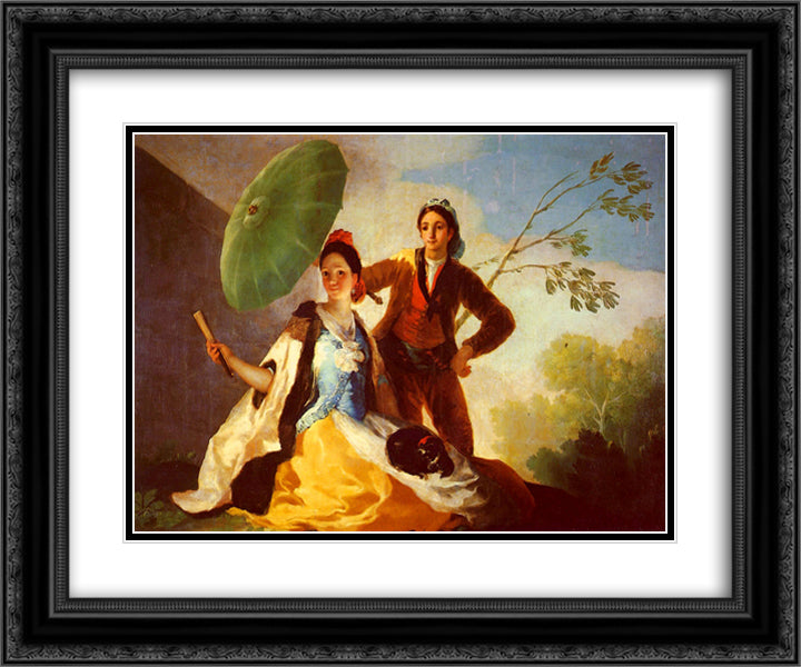 The Parasol 24x20 Black Ornate Wood Framed Art Print Poster with Double Matting by Goya, Francisco
