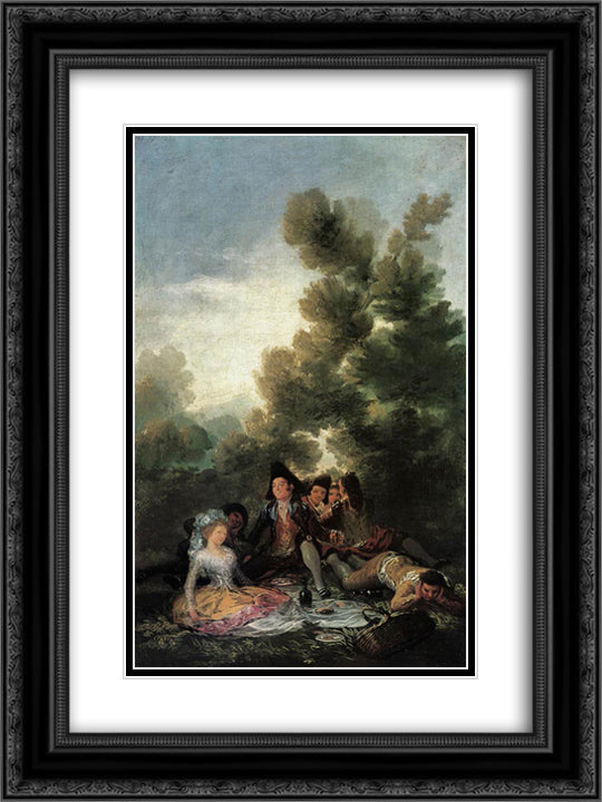 The Picnic 18x24 Black Ornate Wood Framed Art Print Poster with Double Matting by Goya, Francisco