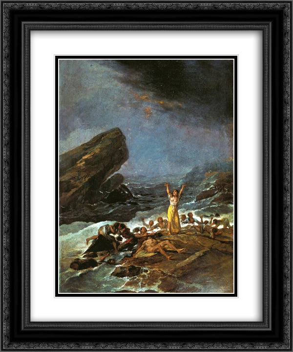 The Shipwreck 20x24 Black Ornate Wood Framed Art Print Poster with Double Matting by Goya, Francisco