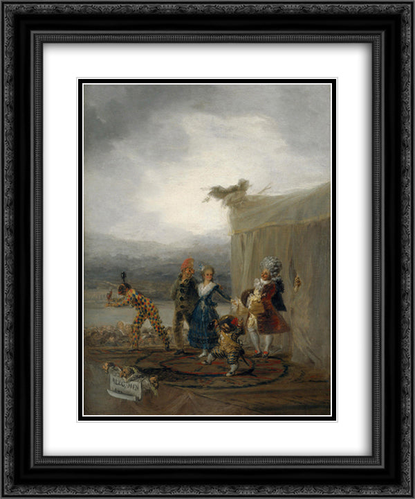 The Strolling Players 20x24 Black Ornate Wood Framed Art Print Poster with Double Matting by Goya, Francisco
