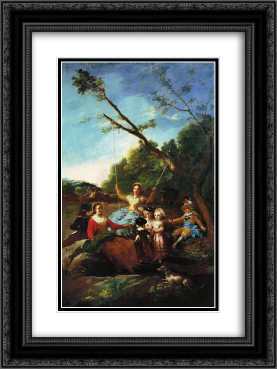The Swing 18x24 Black Ornate Wood Framed Art Print Poster with Double Matting by Goya, Francisco