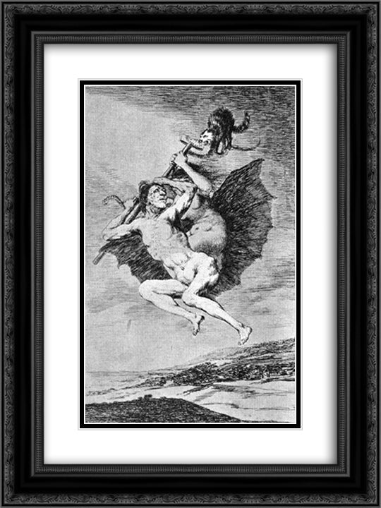 There it goes 18x24 Black Ornate Wood Framed Art Print Poster with Double Matting by Goya, Francisco
